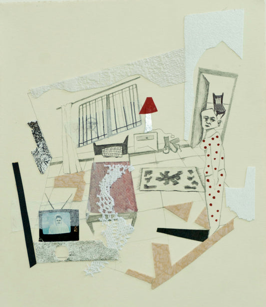 Bedtime for Babies, Figurative Painting by Mehreen Fatima, Collage and Graphite on Paper, 8 x 9 inches