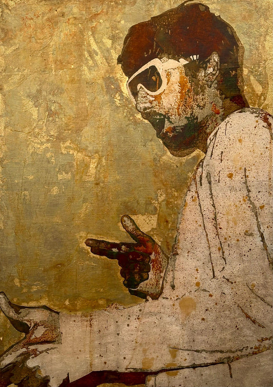 Blind to the Sun, Portrait Painting by Swarim Abid, Oxidized Silver leaf on Canvas, 19.5 x 27.5 inches