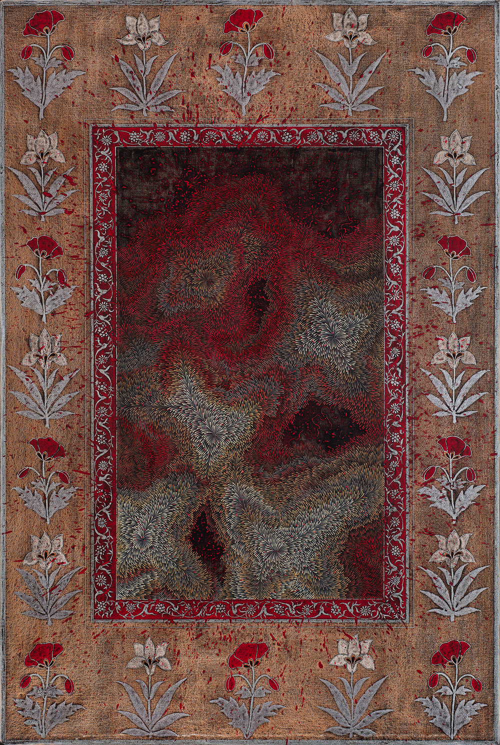 Blood to Blooms, Abstract Painting by Mirza Zeeshan, Acrylic on Canvas, 40 x 60 Inches