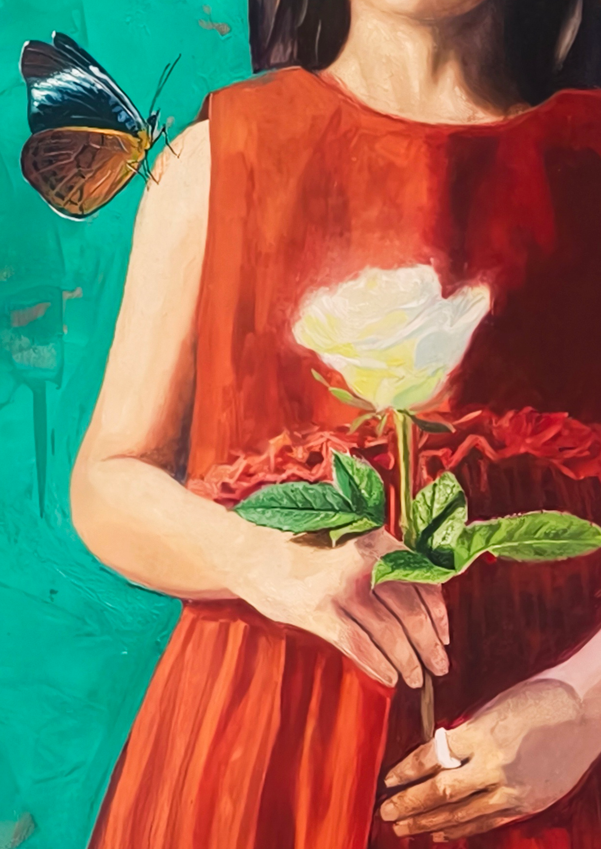Borrowed Green, Figurative Painting by Safwan Bashir, Oil on Canvas, 35 x 60 Inches