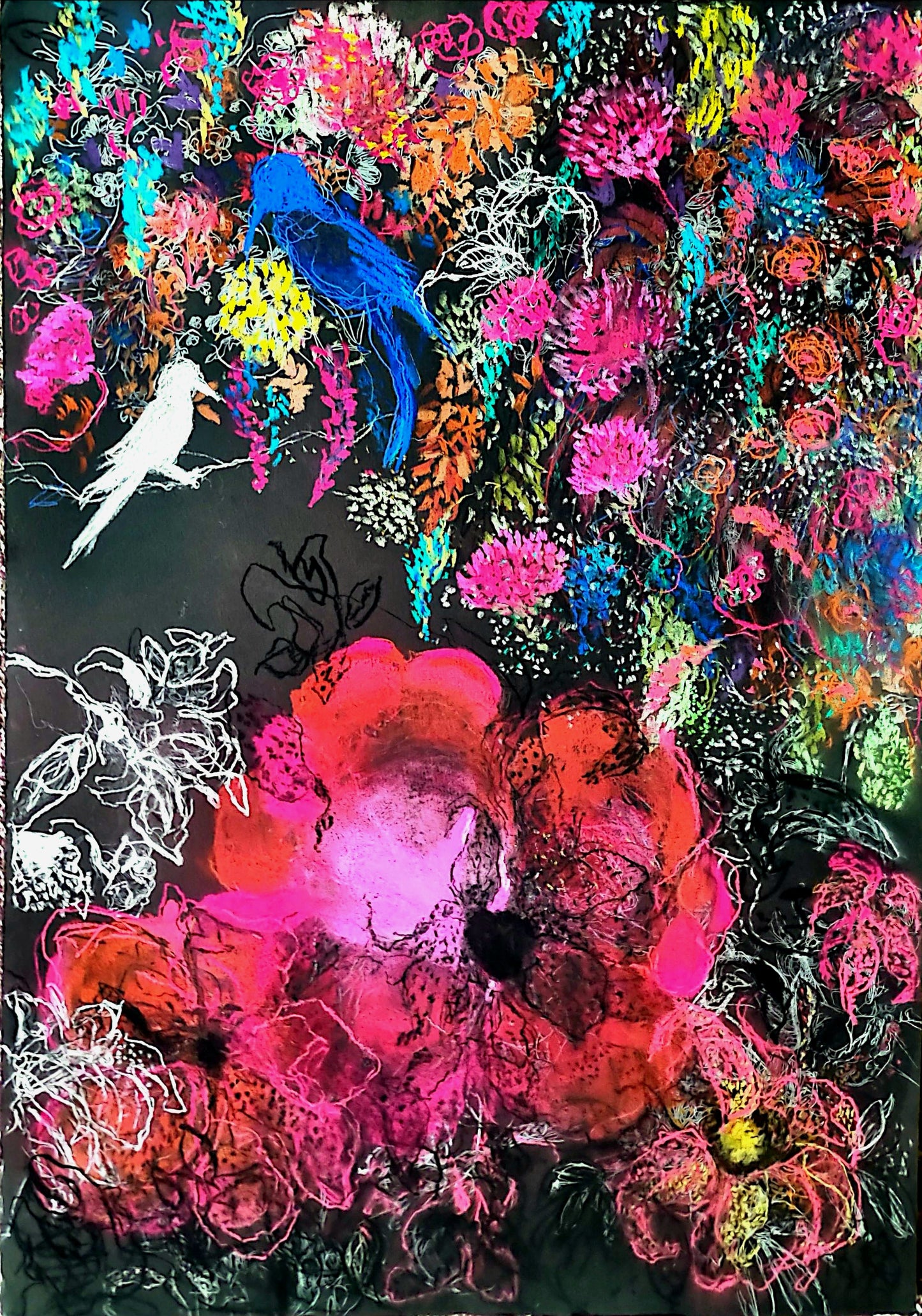 New Heaven, Floral Painting by Sarah Mumtaz, Oil Pastel on Paper, 23 x 31 Inches