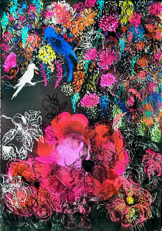 New Heaven, Floral Painting by Sarah Mumtaz, Oil Pastel on Paper, 23 x 31 Inches