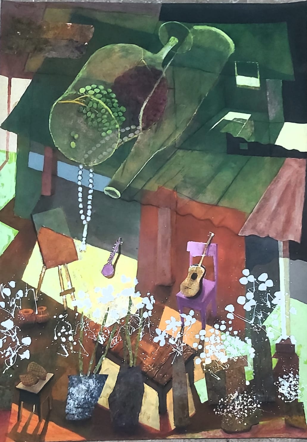 Abstract Painting by Masood A Khan, Mixed Media on Paper, 34 x 50 Inches