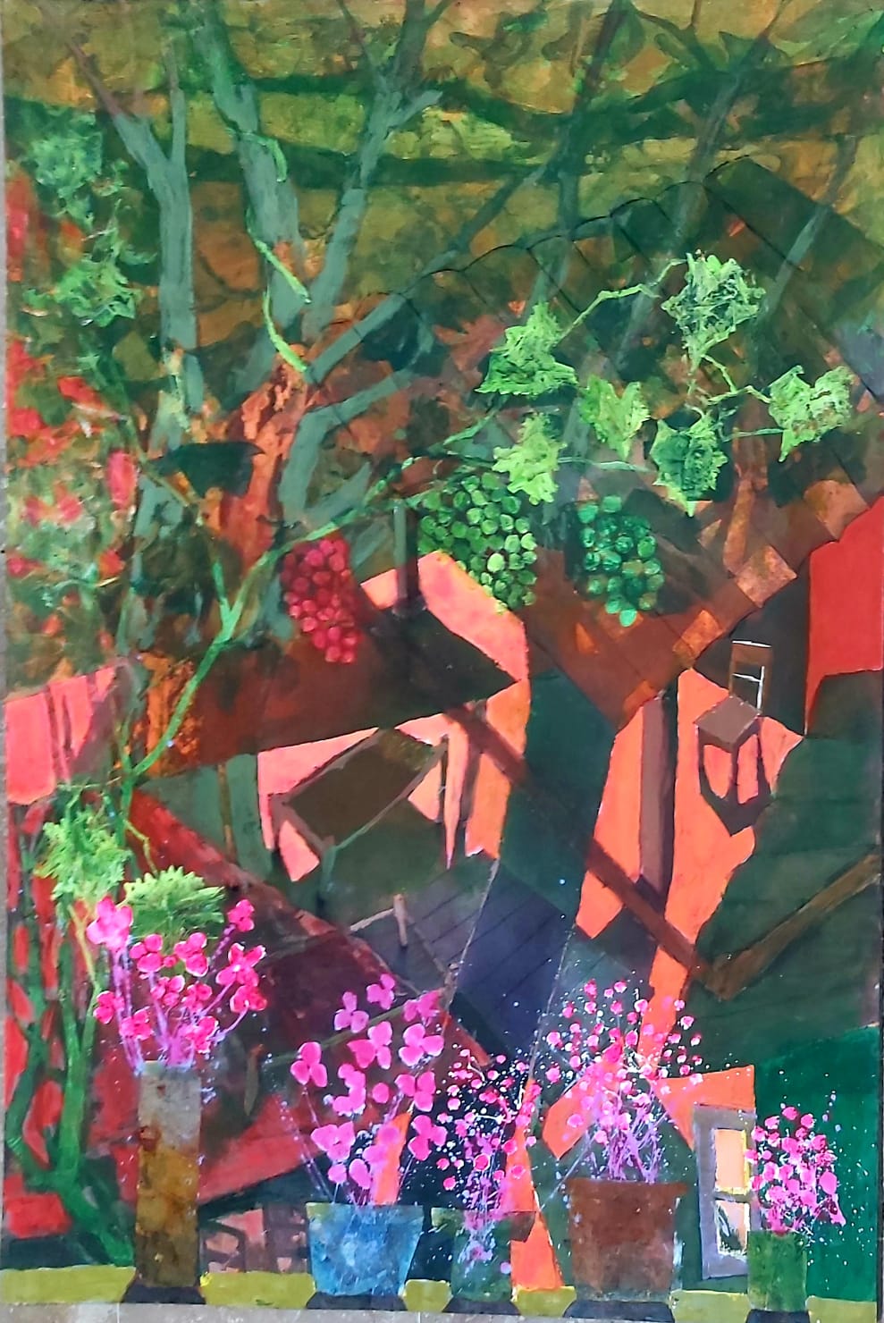 Abstract Painting by Masood A Khan, Mixed Media on Paper, 34 x 50 Inches