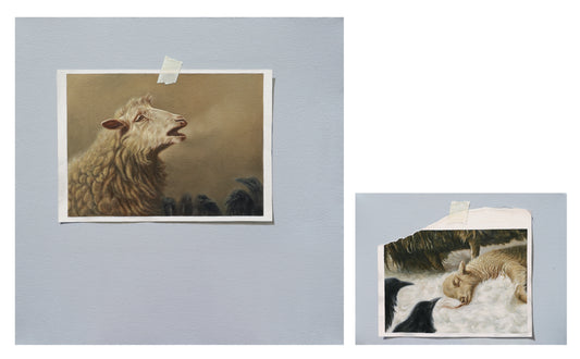 When the World Turned Cold (Diptych), Painting by Kiran Saleem, Oil & Acrylic on Canvas, 24 x 24 Inches, 12 x 8 Inches