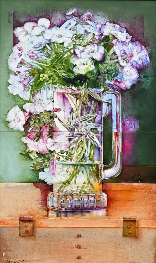 Tapestry In Nature-I, Floral Painting by Mona Naqsh, Oil on Canvas, 18 x 36 inches (PRICE ON REQUEST)