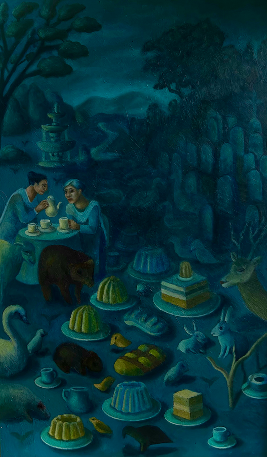 The Flood Blues in Heaven - 2025, Painting by Syeda Hiba Zehra, Mixed Media on Other, 22 x 36 inches