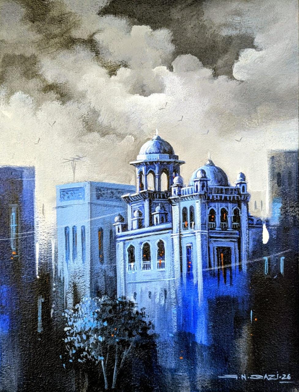 Untitled, Cityscape Painting by GN Qazi, Oil on Canvas, 12 x 16 inches