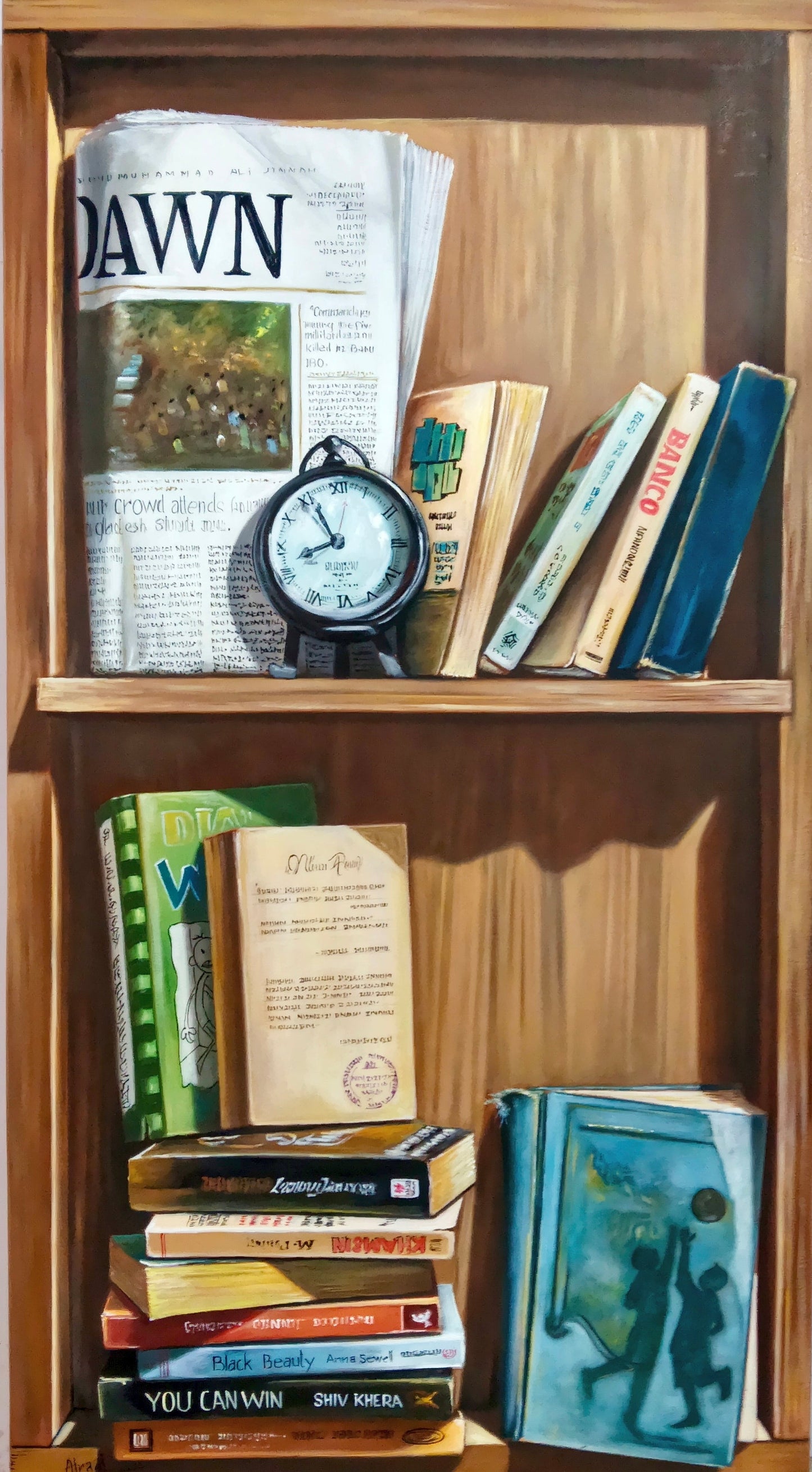 Pages That Remember, Still Life Painting by Ahmed Alraai, Oil on Canvas, 18 x 30 inches