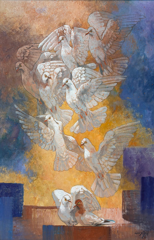 Untitled, Painting by Amjad Hussain, Acrylic on Canvas, 24 x 36 inches