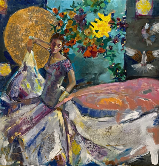 Untitled, Figurative Painting by Tayyaba Aziz, Oil & Acrylic on Canvas, 33 x 33 inches
