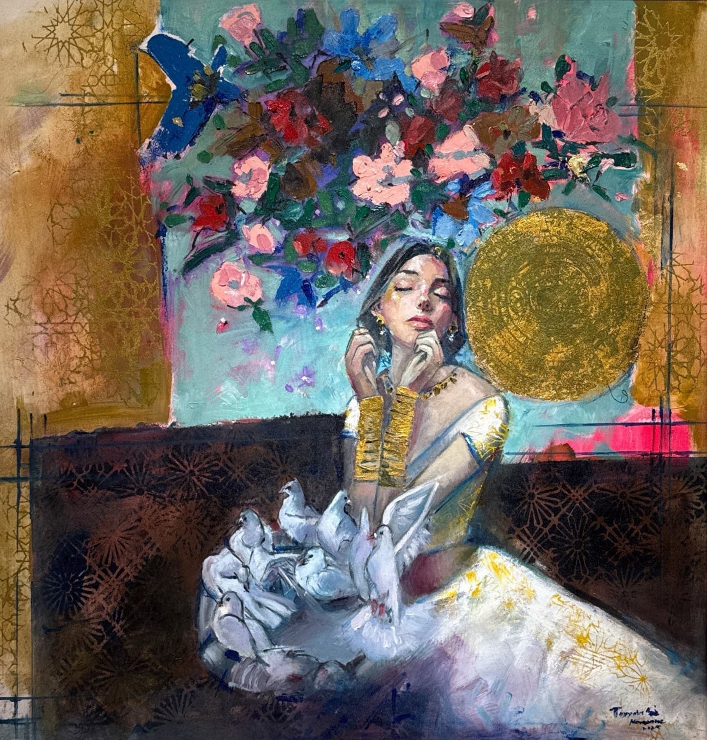 Untitled, Figurative Painting by Tayyaba Aziz, Oil & Acrylic on Canvas, 30 x 30 inches