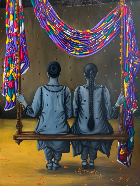 Vibrant Silences, Figurative Painting by Lalarukh, Oil on Canvas, 36 x 48 inches