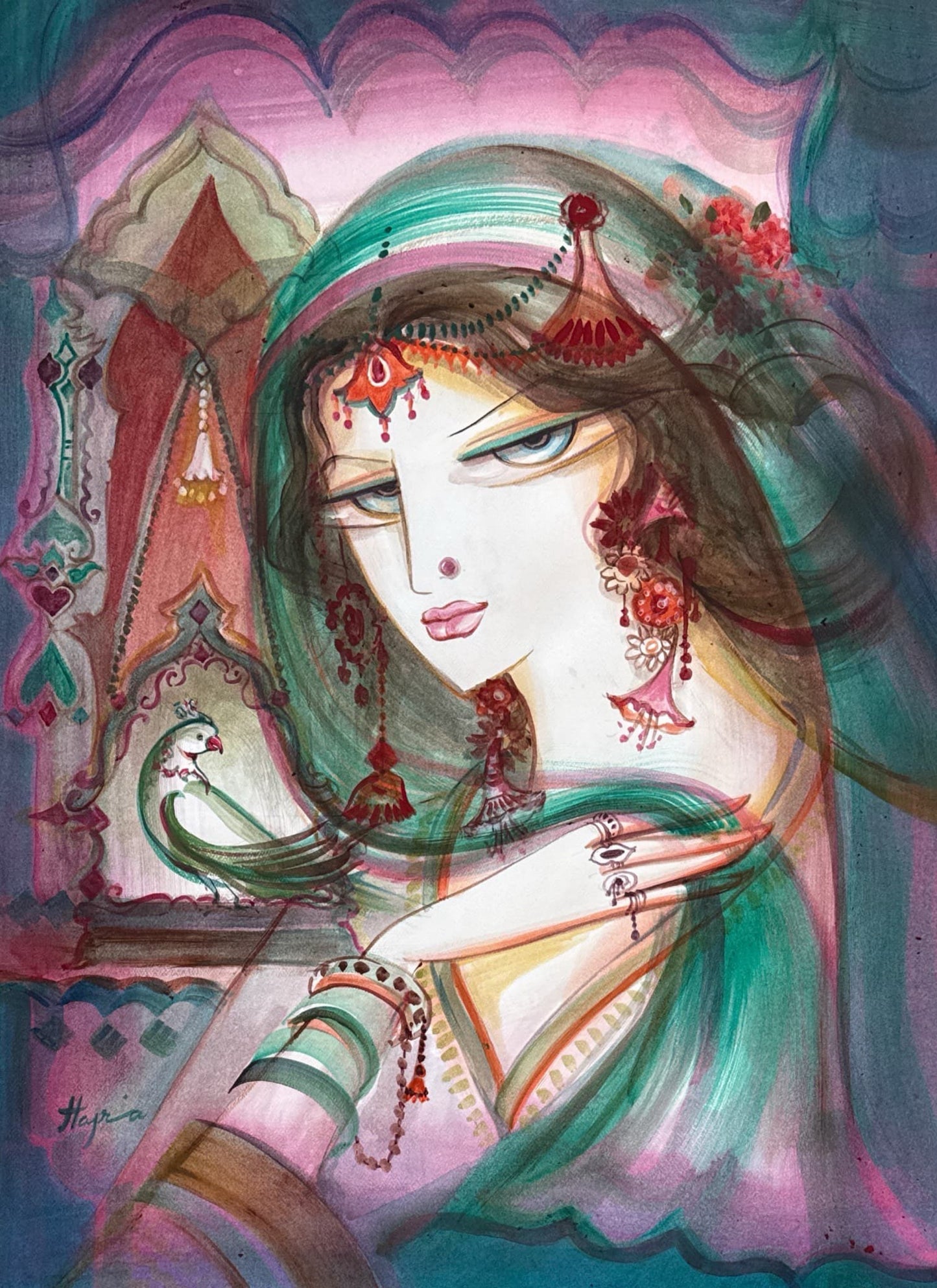 Untitled, Portrait Painting by Hajra Mansoor, Acrylic & watercolour on paper, 20.5 x 27.5 inches