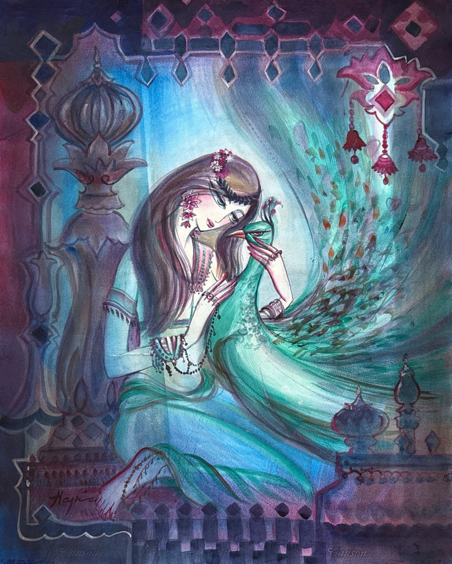 Untitled, Portrait Painting by Hajra Mansoor, Acrylic & watercolour on paper, 21.4 x 27 inches