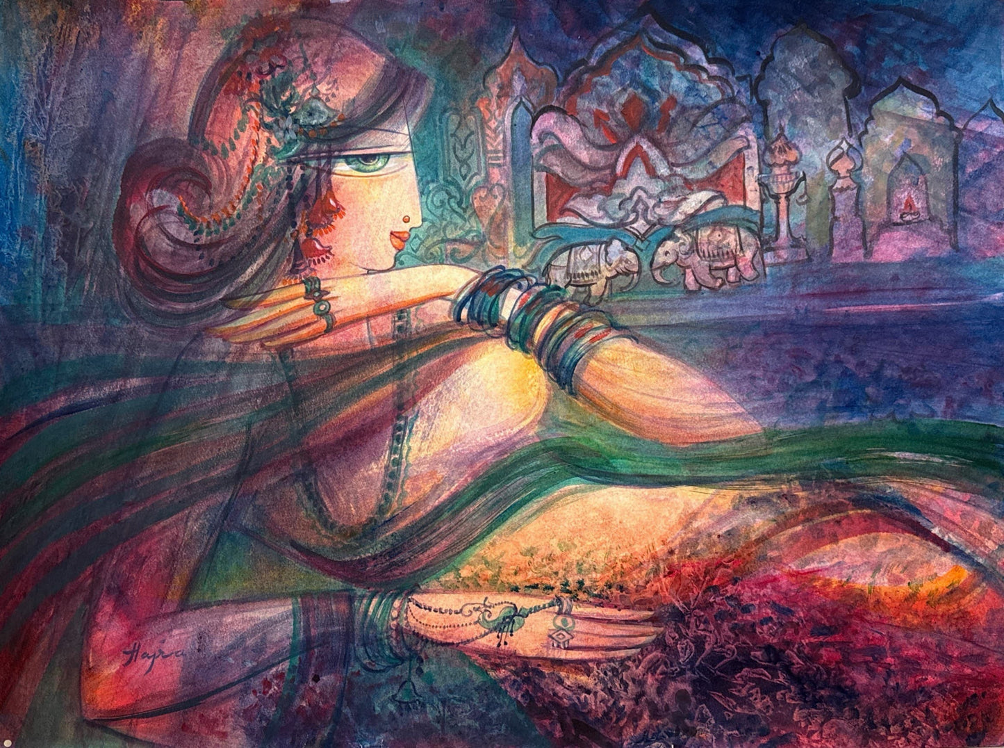 Untitled, Portrait Painting by Hajra Mansoor, Acrylic & watercolour on paper, 29.5 x 21.5 inches