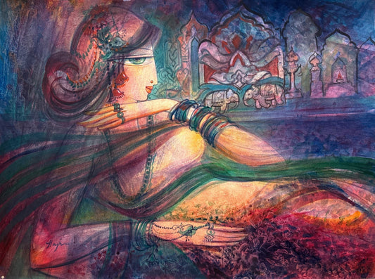 Untitled, Portrait Painting by Hajra Mansoor, Acrylic & watercolour on paper, 29.5 x 21.5 inches