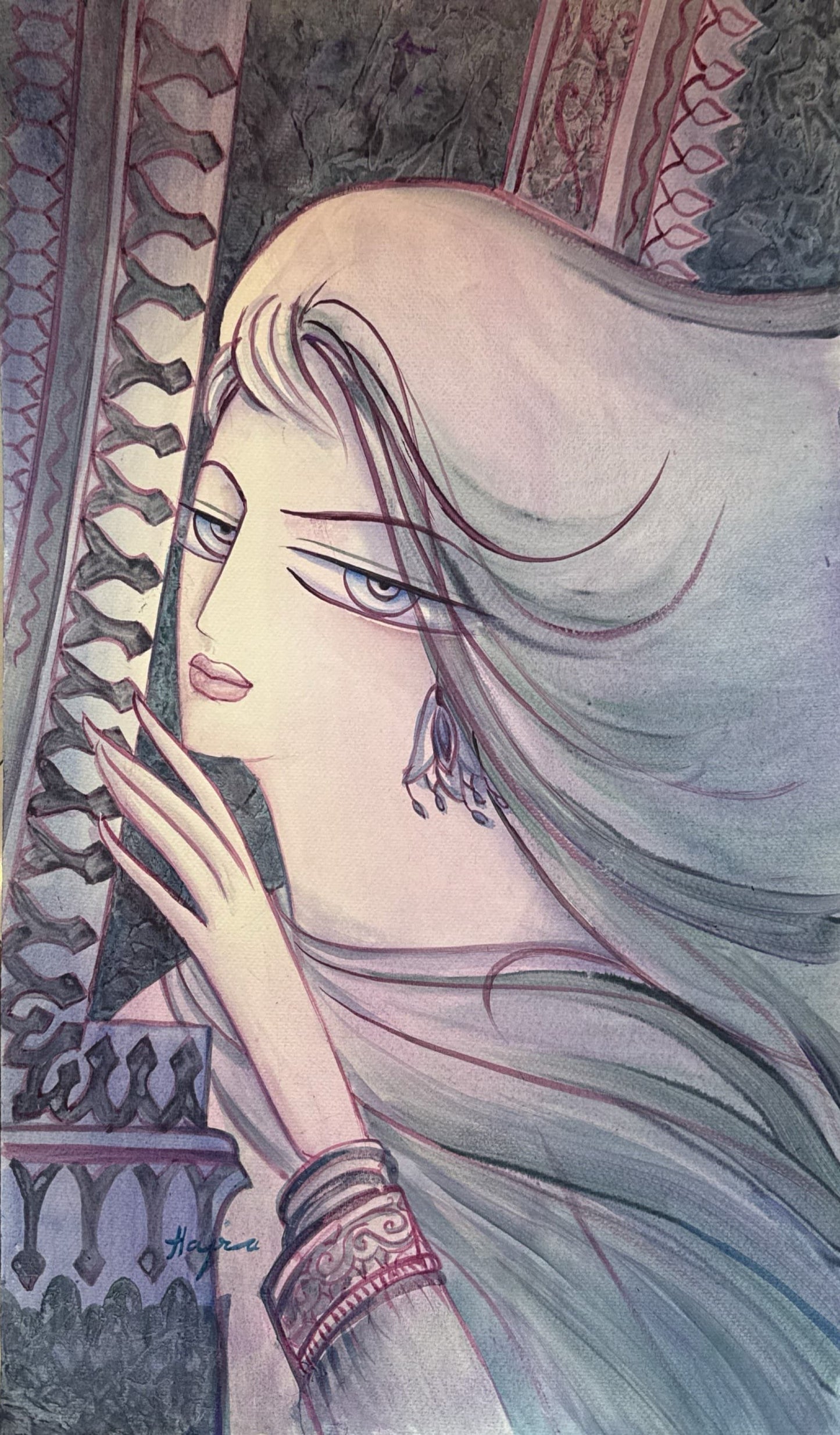 Untitled, Portrait Painting by Hajra Mansoor, Acrylic & watercolour on paper, 15 x 22 inches