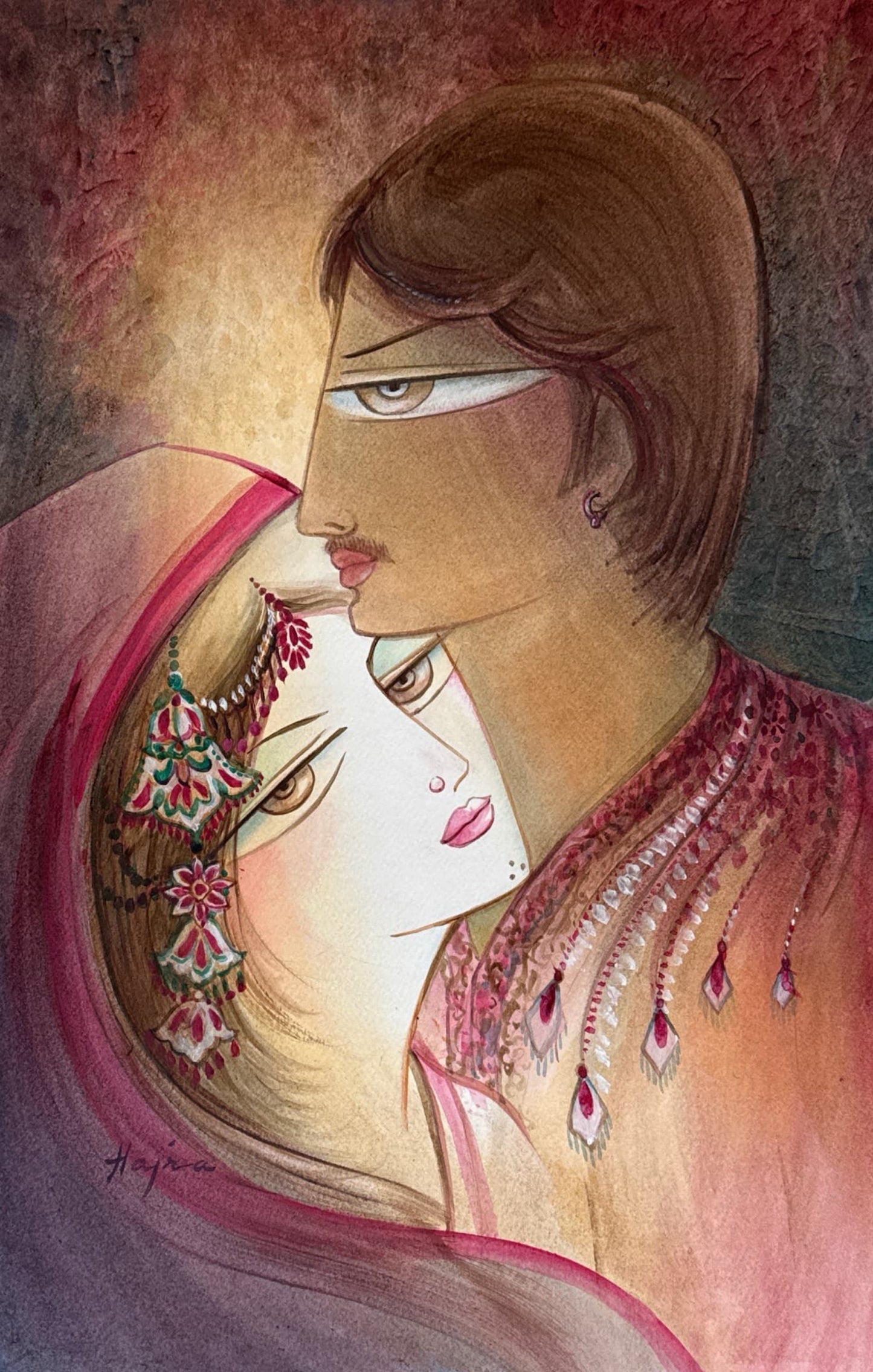 Untitled, Portrait Painting by Hajra Mansoor, Acrylic & watercolour on paper, 15 x 22 inches