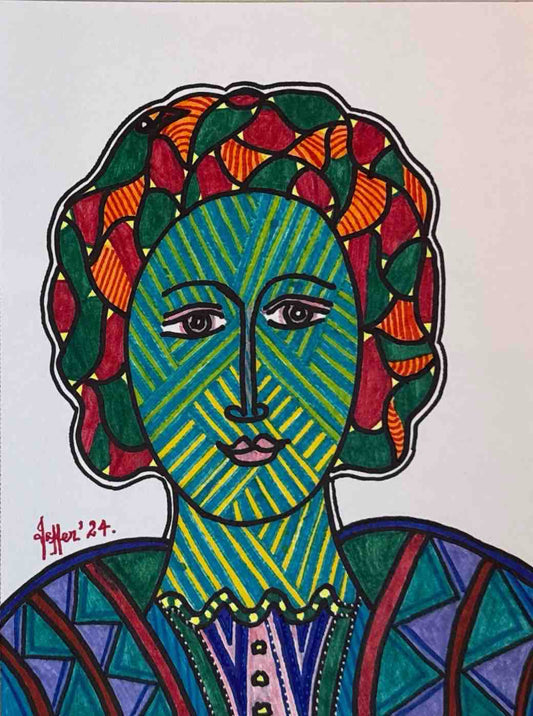 Untitled, Portrait Painting by Wahab Jaffer, Mixed Media on Paper, 8.5 x 12 inches