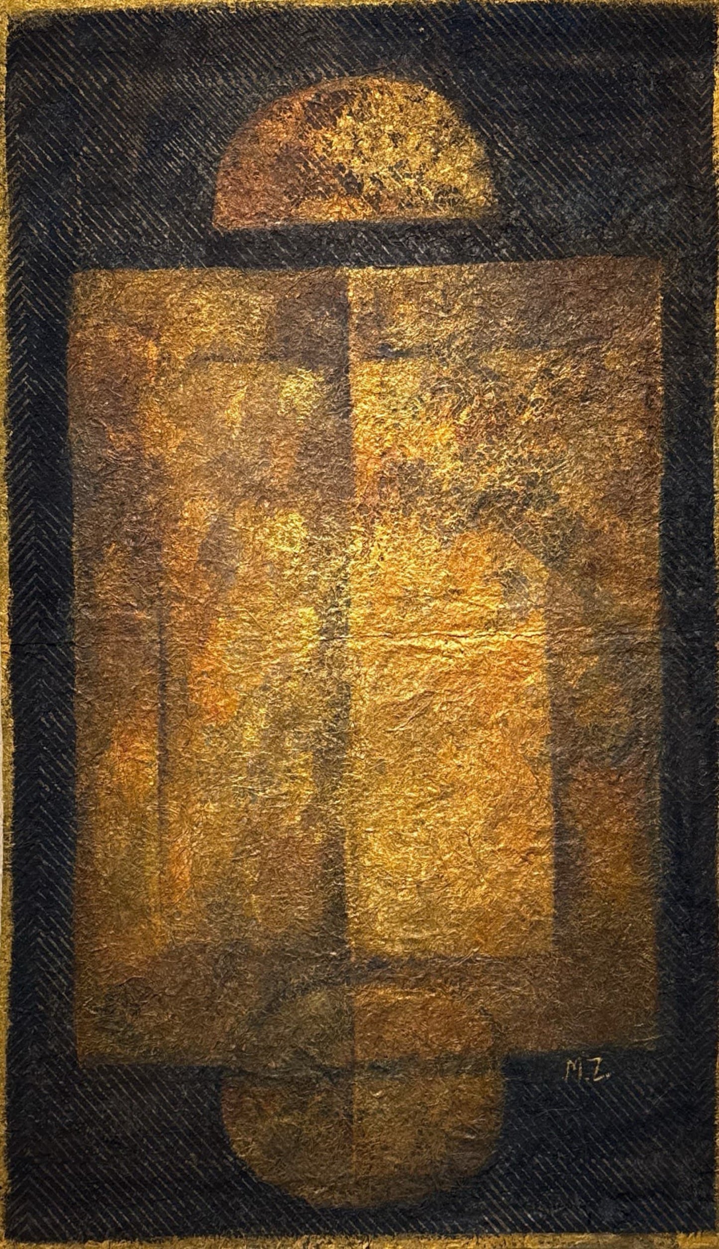 Untitled, Abstract Painting by Mobina Zuberi, Oil on Hand Made Nepalese Paper, 24 x 38 inches