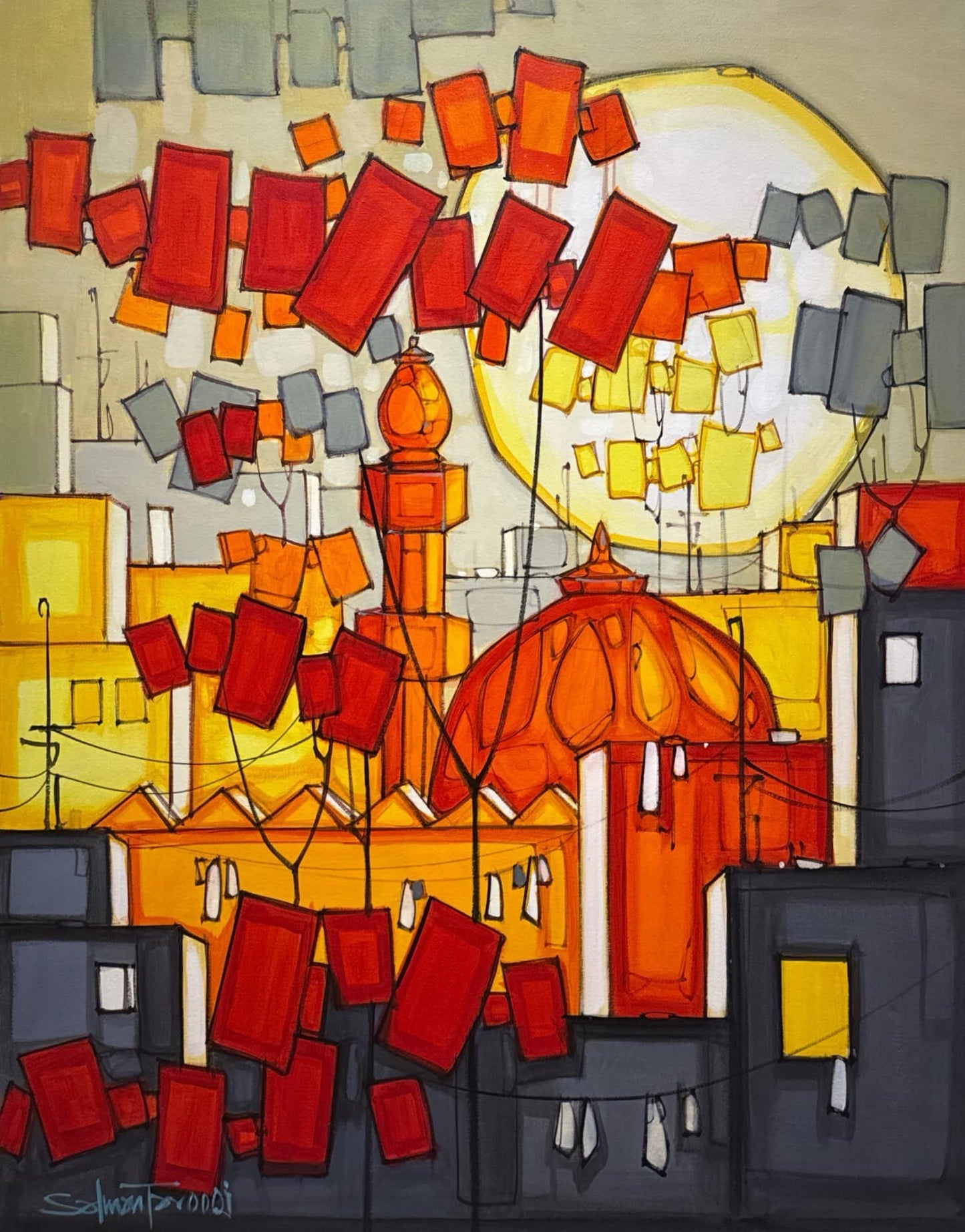 Untitled, Cityscape Painting by Salman Farooqi, Acrylic on Canvas, 30 x 36 inches