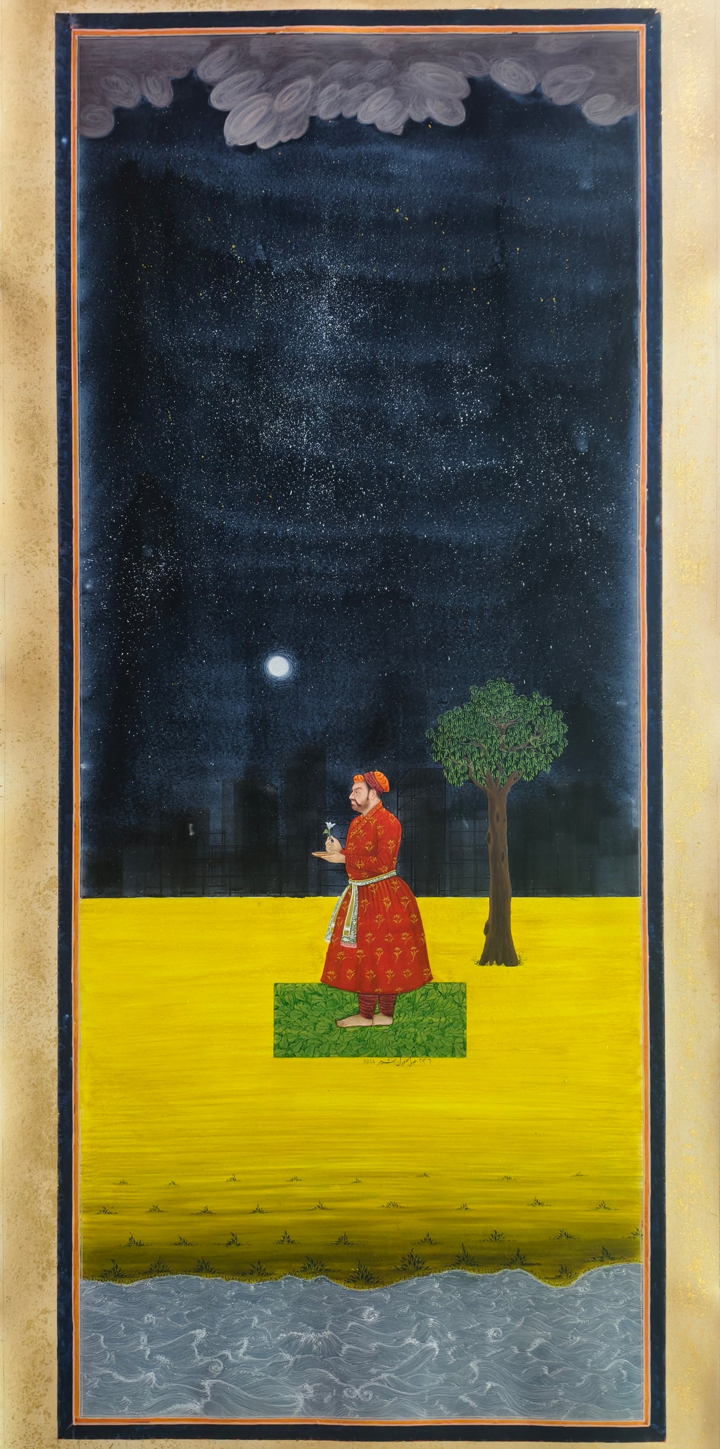 A Tree Nearby, Landscape Painting by Safwan Bashir,Watercolor on Paper, 22 x 50 Inches