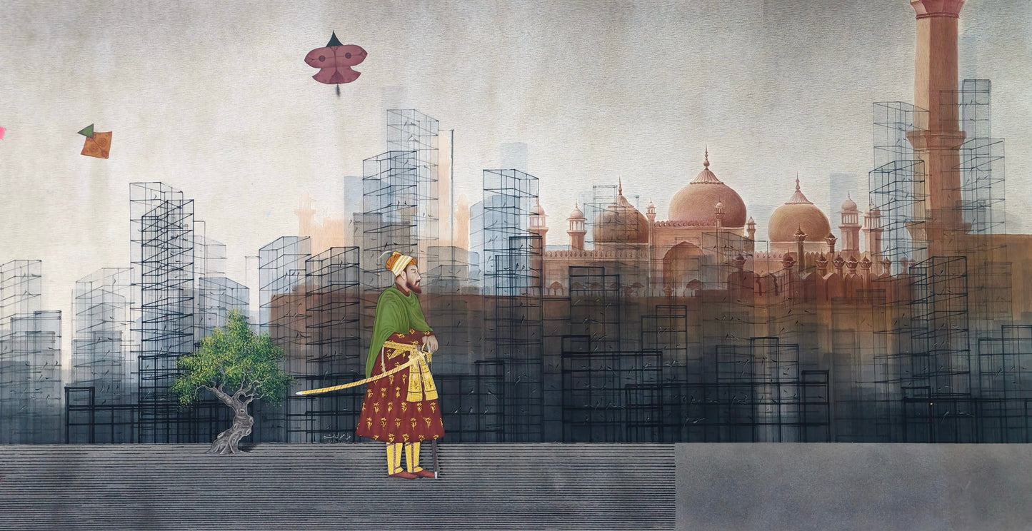 Where Birds Once Flew, Figurative Painting by Safwan Bashir, Watercolor on Paper, 45 x 27 Inches