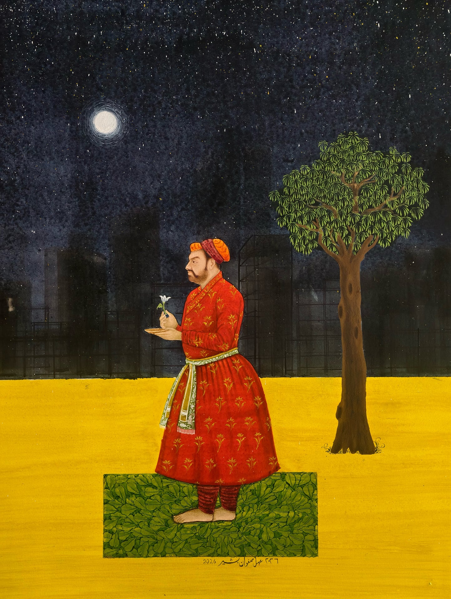 A Tree Nearby, Landscape Painting by Safwan Bashir,Watercolor on Paper, 22 x 50 Inches