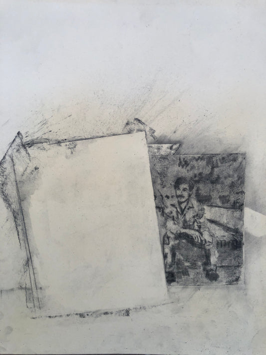 Sunlight on the Kitchen Plates, Figurative Painting by Hijab Rizwan, Charcoal on Canvas, 11 x 9 inches