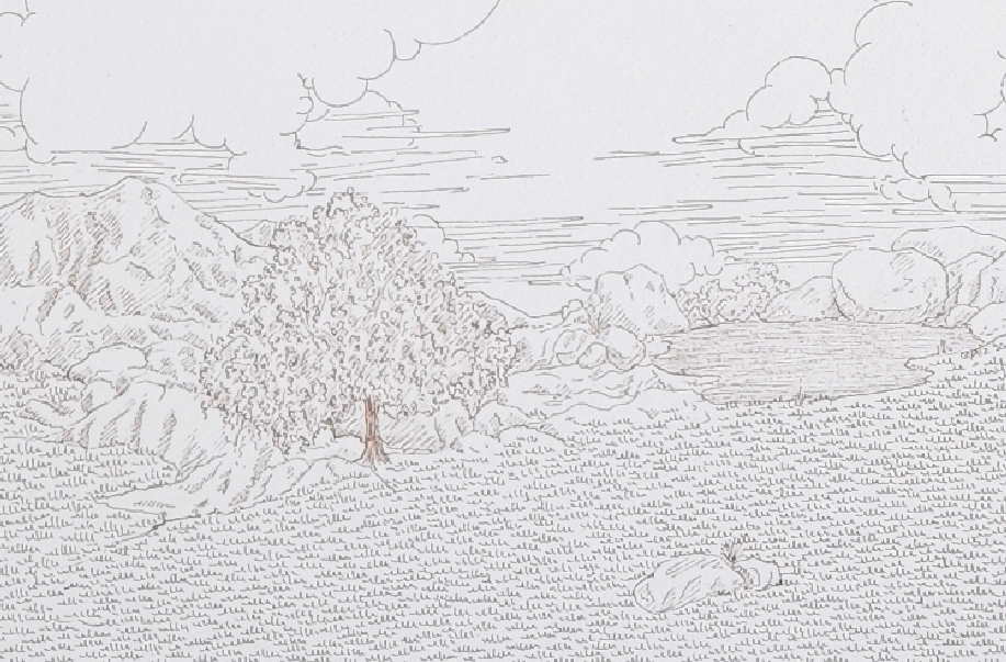 Emptiness, Landscape Drawing by Onaiz Taji, Ink on Arches Paper, 10 x 6.5 Inches