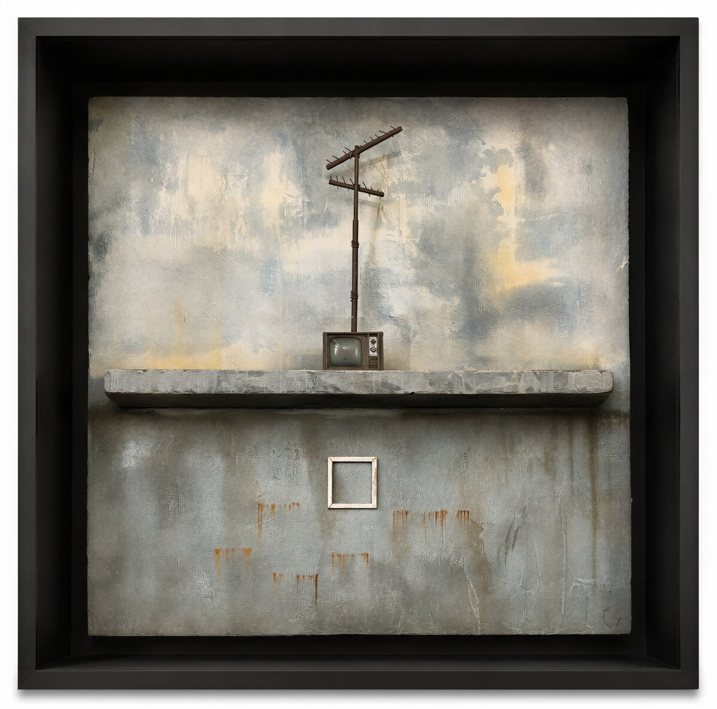 Suspended, Artwork by Hassan Rana, Mixed Media Diorama, 26 x 26 inches