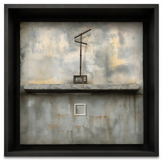 Suspended, Artwork by Hassan Rana, Mixed Media Diorama, 26 x 26 inches
