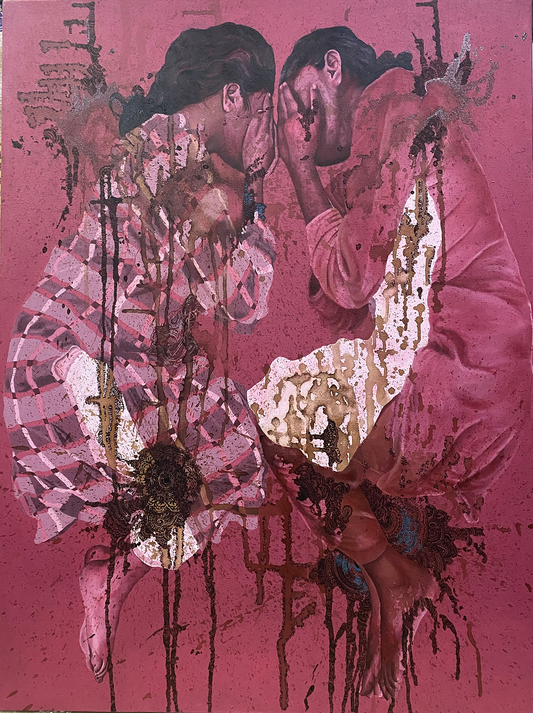 Khamosh Dastaan, Painting by Hadia Sameen, Mixed Media on Canvas, 36 x 48 inches