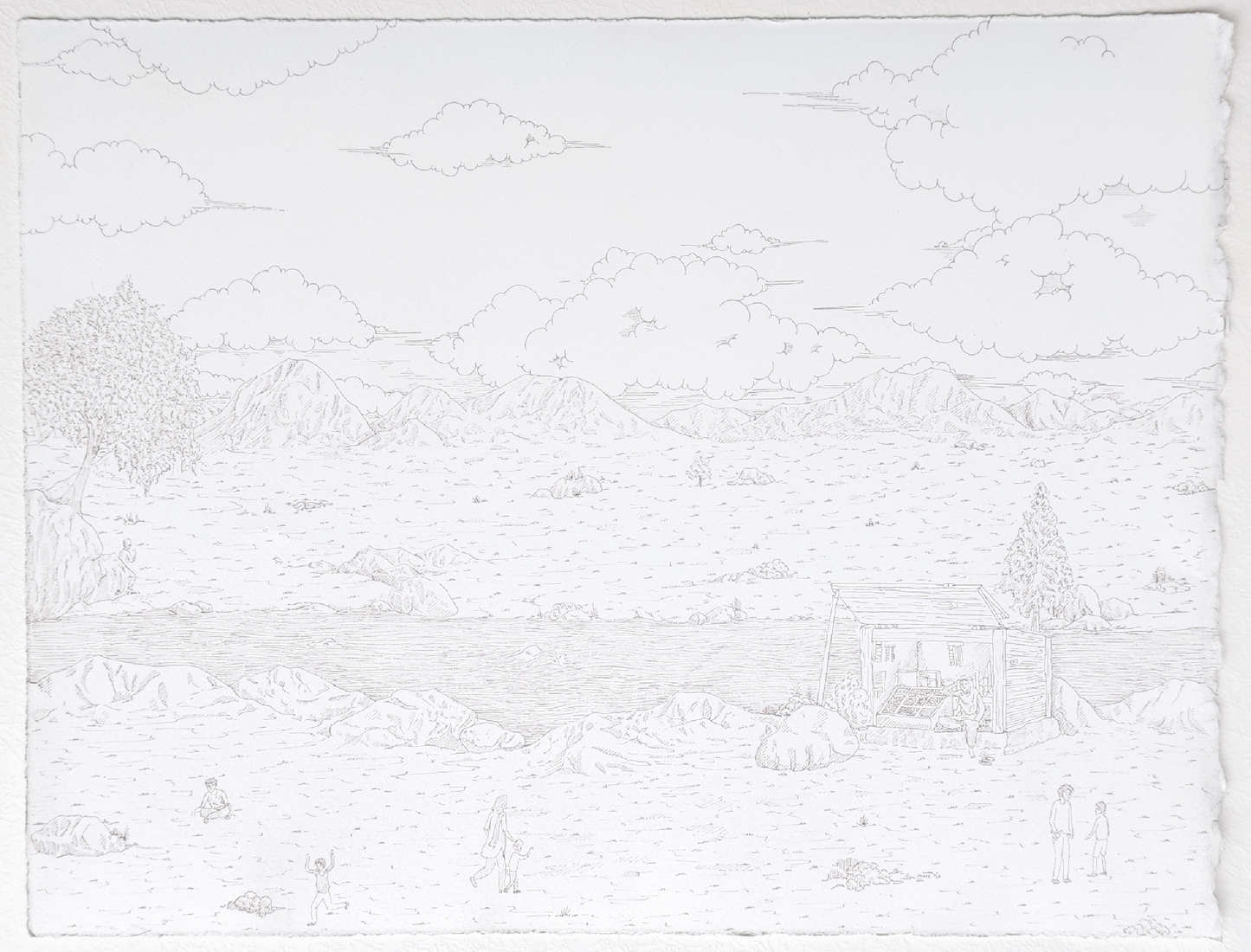 Khuzdar, Landscape Drawing by Onaiz Taji, Ink on Arches Paper, 13 x 10 Inches