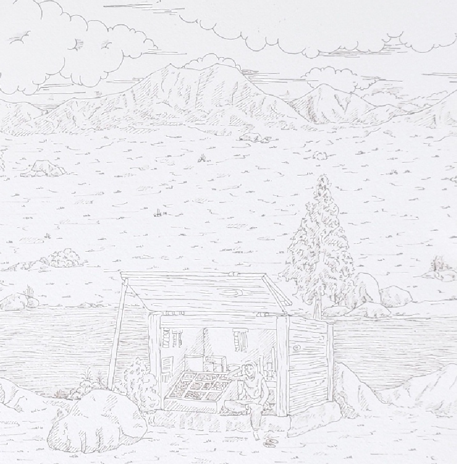 Khuzdar, Landscape Drawing by Onaiz Taji, Ink on Arches Paper, 13 x 10 Inches