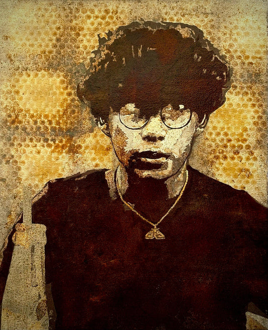 Lunch Time, Portrait Painting by Swarim Abid, Oxidized Silver leaf on Canvas, 17.7 x 21.6 inches