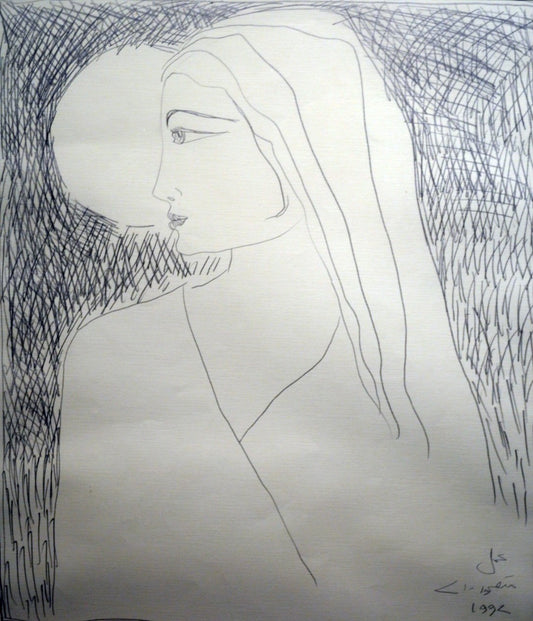 Untitled, Portrait Drawing by Mansur Aye, Pencil on Paper, 18.5 x 21 inches