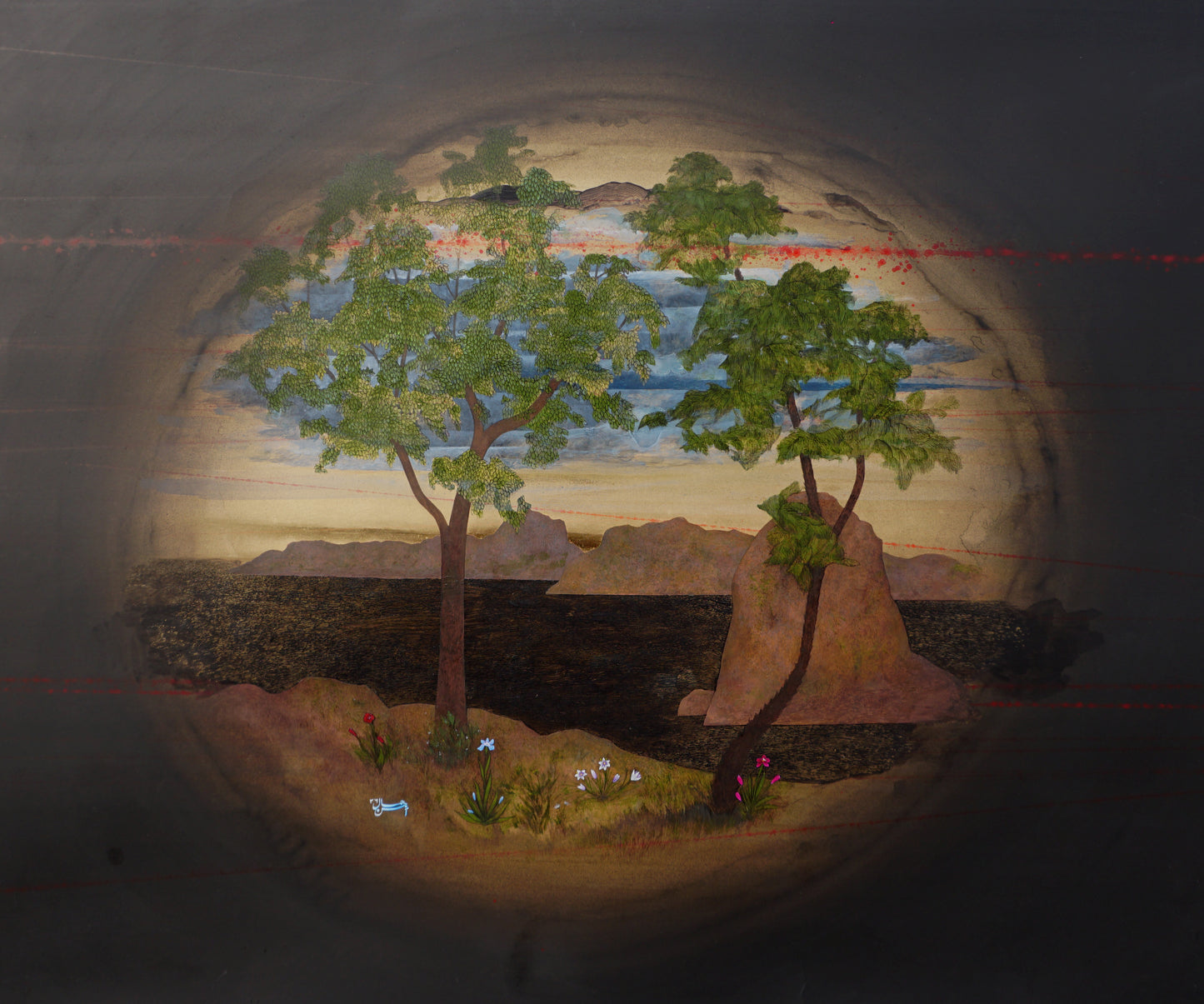 Meet Me Here I, Landscape Painting by Ahsan Jamal, Acrylic on Waste Surface, 30 x 25 inches