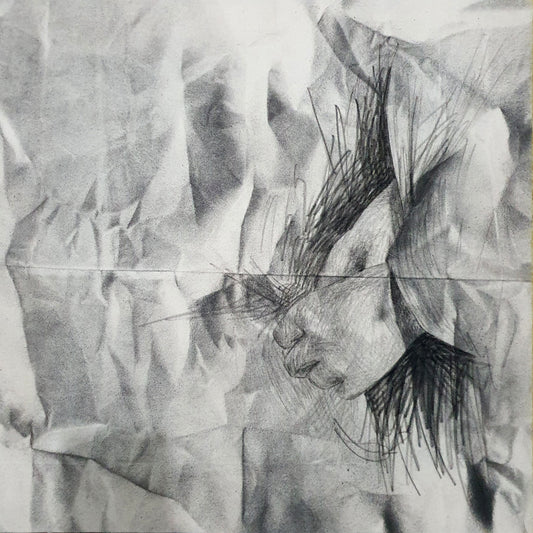 Mess, Figurative Painting by Abdul Mannan, Charcoal on Canvas, 18 x 18 inches