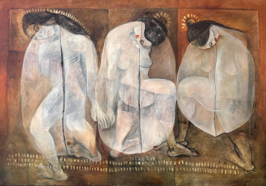 Figurative Painting by Mobina Zuberi, Oil on Canvas, 65.5 x 45.5 Inches