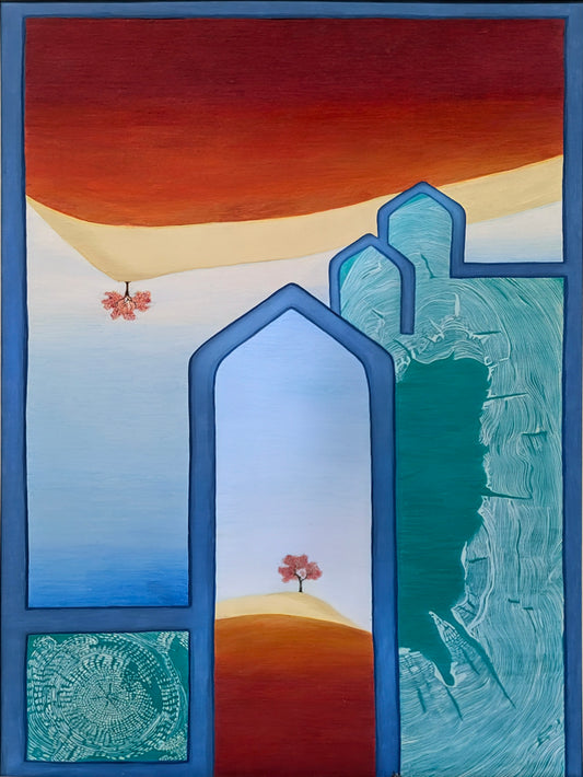 A Window Into What Remains, Painting by Tabsheer Azmat, Gouache on Wasli, 12 x 17 Inches