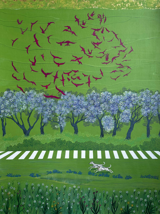 Commons, Landscape Painting by Samreen Asghar, Herbal & Opaque Watercolors on Wasli, 21 x 27 Inches
