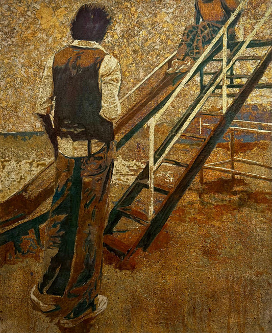 Playground of Empires, Figurative Painting by Swarim Abid, Oil Paints & Oxidized Silver leaf on Canvas, 17.7 x 21.7 inches