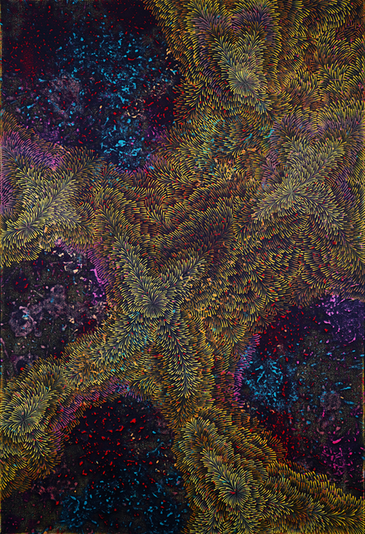 Saffron Siege, Abstract Painting by Mirza Zeeshan, Acrylic on Canvas, 24 x 36 Inches