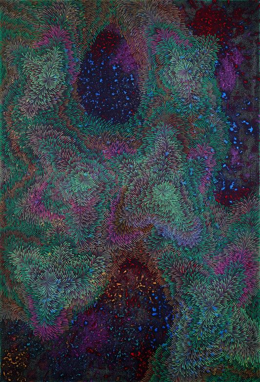 The Emerald Siege, Abstract Painting by Mirza Zeeshan, Acrylic on Canvas, 24 x 36 Inches