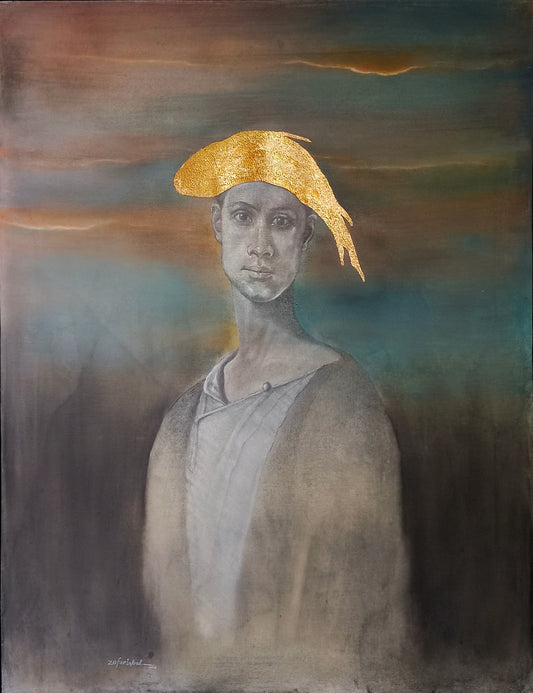The Fisherman, Figurative Painting by Zafar Iqbal, Mixed Media on Canvas, 25 x 32 inches