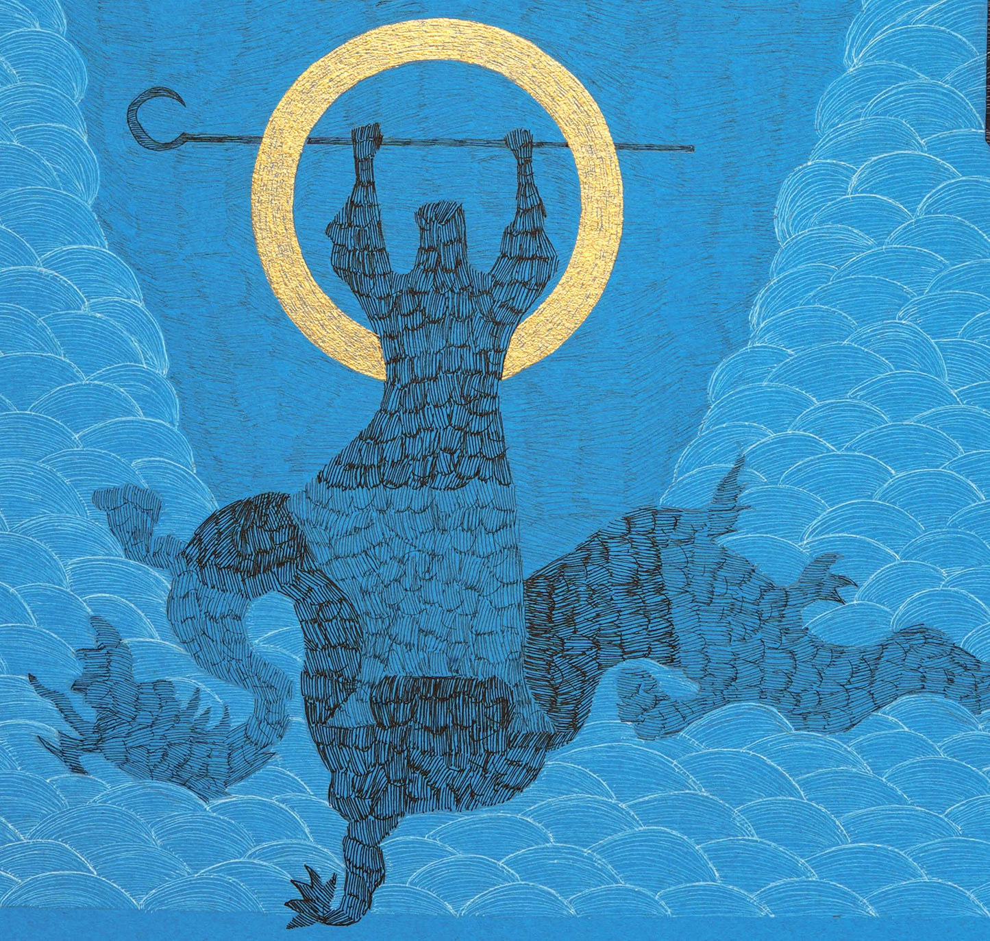 The Red Sea , Figurative Artwork by Ali Gillani, Gold, Archival Inks, & Gouache on Wasli, 28 x 22 Inches