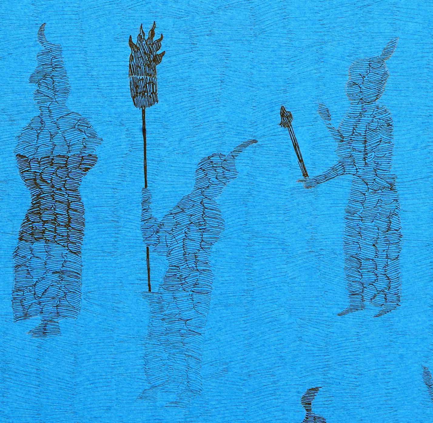 The Red Sea , Figurative Artwork by Ali Gillani, Gold, Archival Inks, & Gouache on Wasli, 28 x 22 Inches
