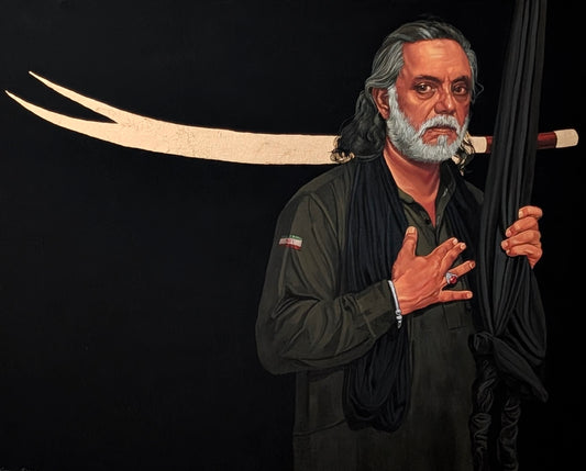 The Sword, Figurative Painting by Ali Azmat, Acrylic & Gold leaf on Canvas, 30 x 24 inches